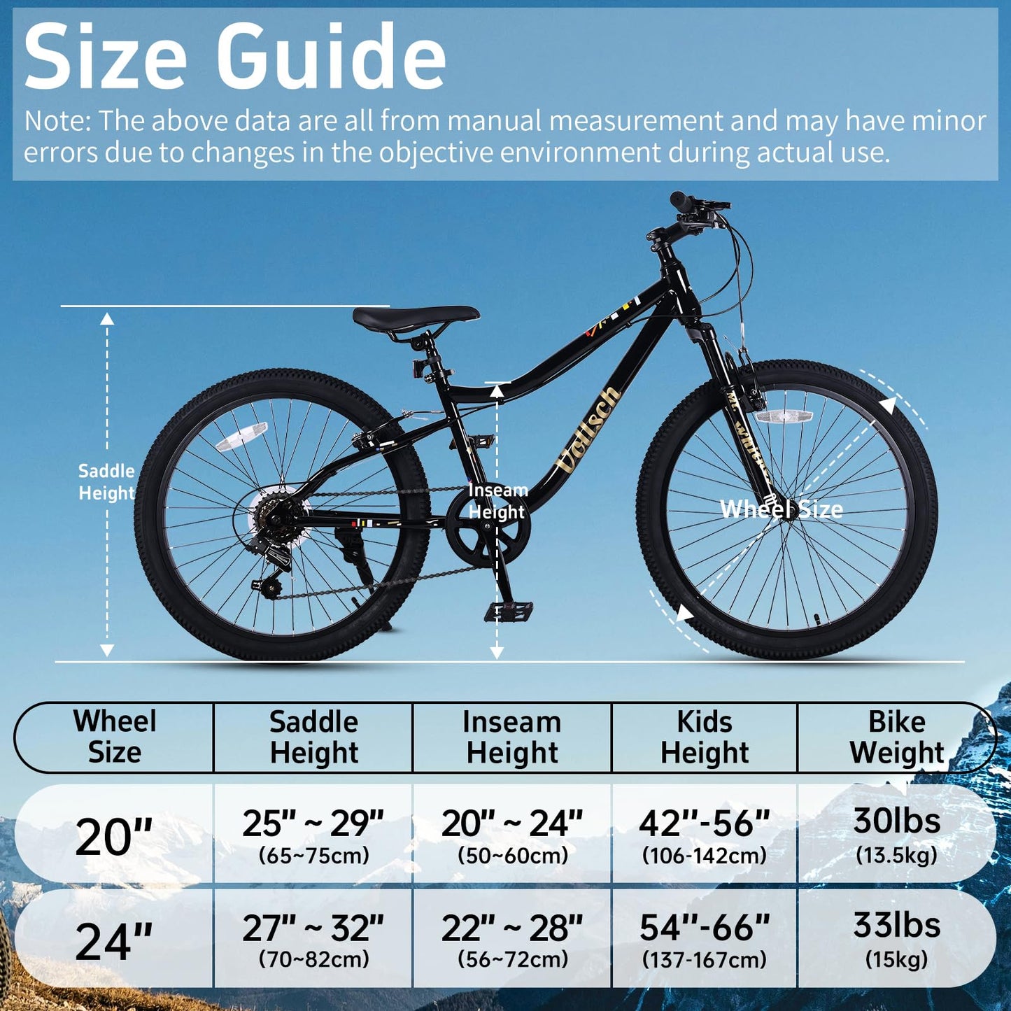 vollsch 24 Inch Kids Mountain Bike for 9-15 Years Old Boys Girls Teens 6-Speed Child MTB Bicycle with Front Suspension Fork, Black