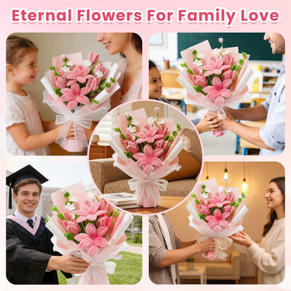 600 PCS Pipe Cleaners Craft, 6 Colors Pipe Cleaner Bulk Flower Kit, Chenille Stems Bulk with Floral Wires, Gardening Tape, Stamen, Wrapping Paper & Ribbon, DIY Art and Craft Supplies - Pink Gradient