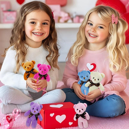 AouEtnay 28 Pack Valentines Day Gifts Cards with Plush Bears Toys, Mini Stuffed Animals with Valentine's Greeting Cards for Kids Classrom School Exchange Prize Party Favors