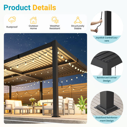 Louvered Pergola, 12' x 20' Outdoor Pergola, Metal Patio Gazebo with Adjustable Louvers Roof and Gutter System, Metal Hardtop Gazebo for Patio, Backyard, Deck, Garden, Dark Gray