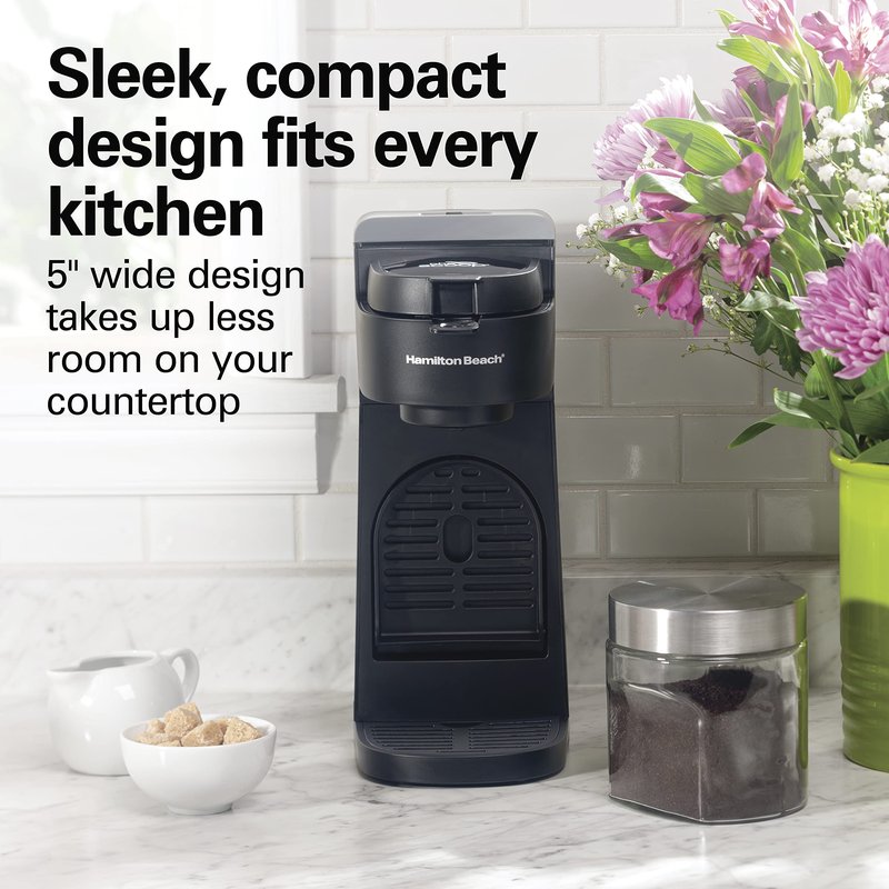 Hamilton Beach The Scoop Single Serve Coffee Maker & Fast Grounds Brewer for 8-14oz. Cups, Brews in Minutes, Black (47620), Next Gen