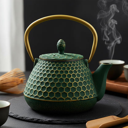 Cast Iron Tea Kettle, Japanese Tetsubin Teapot Coated with Enameled Interior, Durable Cast Iron Teapot with Stainless Steel Infuser for Stovetop Safe(1000ml/34oz)