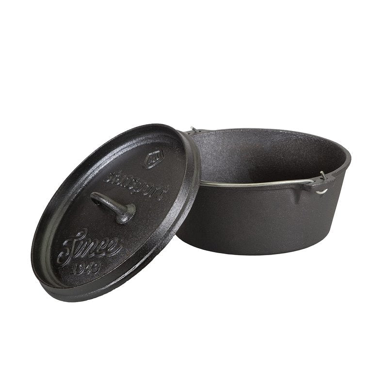 Stansport's Cast Iron Dutch Oven with Lid (16023) - Large 4 Quart Capacity, Durable Cast Iron Construction, Perfect for Outdoor Cooking, Home Kitchen and Camping Trips, Flat Bottom Design
