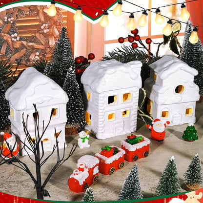 21 Sets, 4.3 Inch Wowagoga Pcs Ceramic Christmas House Village White Resin Houses, Christmas House Decor Figurines Town