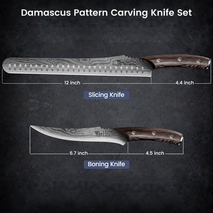 SYOKAMI Brisket Slicing Knife Set, Carving and Boning Knife for Meat & Turkey Cutting, Japanese Style High Carbon Steel Kitchen Knives Set For Home & BBQ, Wood Ergonomic Full Tang Handle, Ideal for Gift