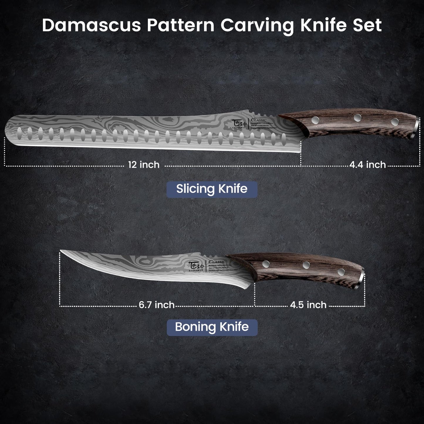 SYOKAMI Brisket Slicing Knife Set, Carving and Boning Knife for Meat & Turkey Cutting, Japanese Style High Carbon Steel Kitchen Knives Set For Home & BBQ, Wood Ergonomic Full Tang Handle, Gift for Mom