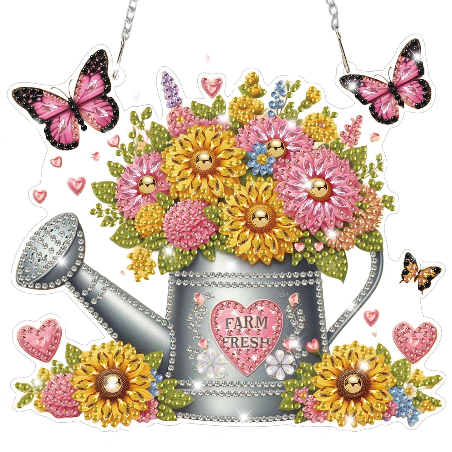 Bowetile Spring Diamond Art Hanging Kits for Adults, Diamond Art Suncatchers Flowers, 5D Special Shape Diamond Painting Farm Fresh Watering Can Pendant Window Ornament Gifts for Home Decor