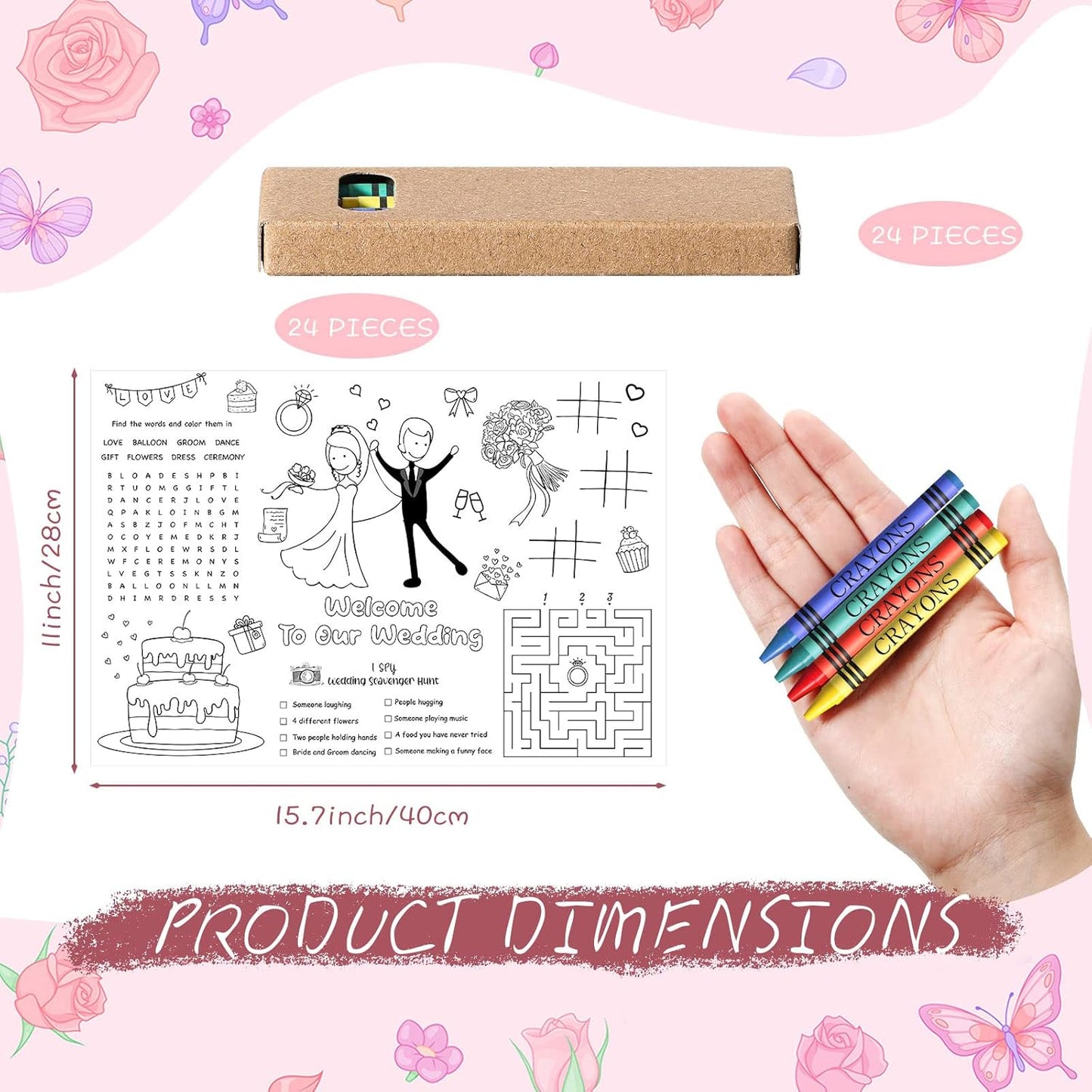 24 Set 24 24 Packaged 15.7''x11'' Pasimy Wedding Activity for Kids Including Pcs Wedding Coloring Placemats Books