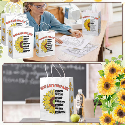 Kolldenn 18 Pcs Sunday School Crafts Religious Coloring Gift Bags VBS God Says You Are Sunflower Bible Verse DIY Craft Kits Christian Color Your Own Bags for Church & Home Activities