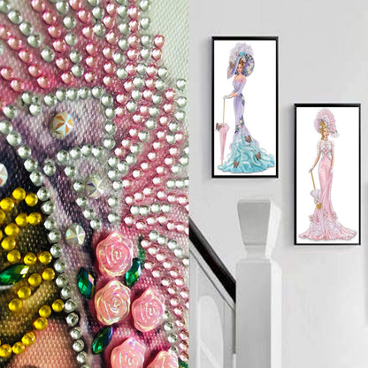 2 Pack DIY 5D Diamond Art Painting Kits - Special Shaped Rhinestones, Partial Drill Lady Crystal Art Crafts (Large, 12x24 inch, Lavender Pattern Dress+Pink Dress)