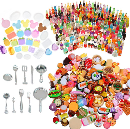 150pcs Miniature Stuff Mini Food Toys Dollhouse Accessories Doll House Kitchen Furniture Tiny Micro Cooking Miniatures Hamburger Cake Dessert Donut