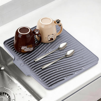 Silicone Dish Drying Mat for Kitchen Counter, Dish Drying Pad, Non-Slip Drain Pad with Built-in Drain, Heat Resistant Stone Drying Mat