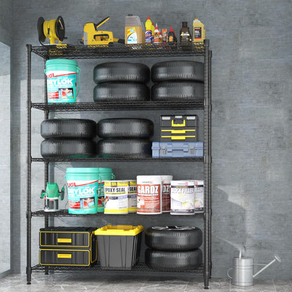 Homdox 5 Tier Storage Racks and Shelving, 24"x60"x82" Heavy Duty Metal Shelves for Storage, 3000LBS Commercial Adjustable Wire Shelving Unit on Wheels for Garage, Pantry, Kitchen, Warehouses, Chrome