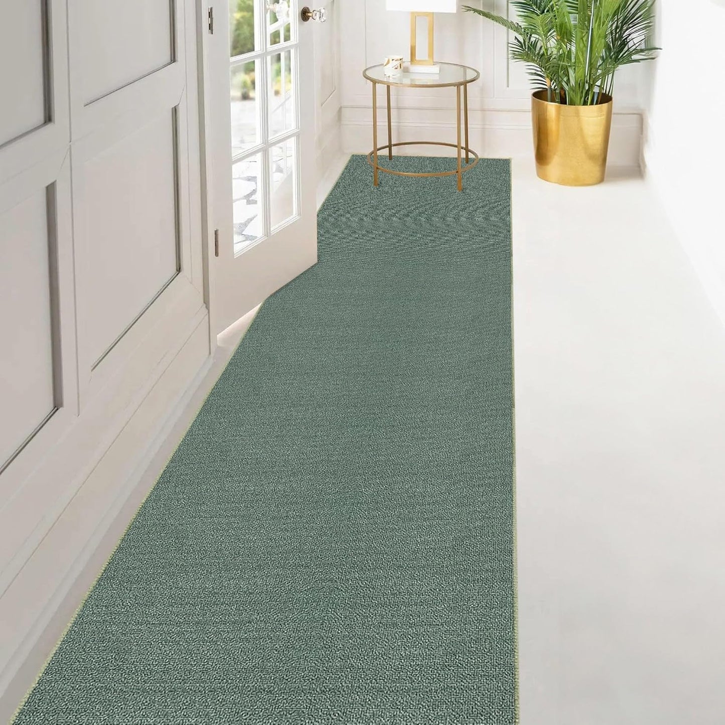 Kapaqua Solid Color Runner Rug, Non Slip Rubber Backing, Custom Length for Hallway Stair Kitchen Living Room, Hunter
