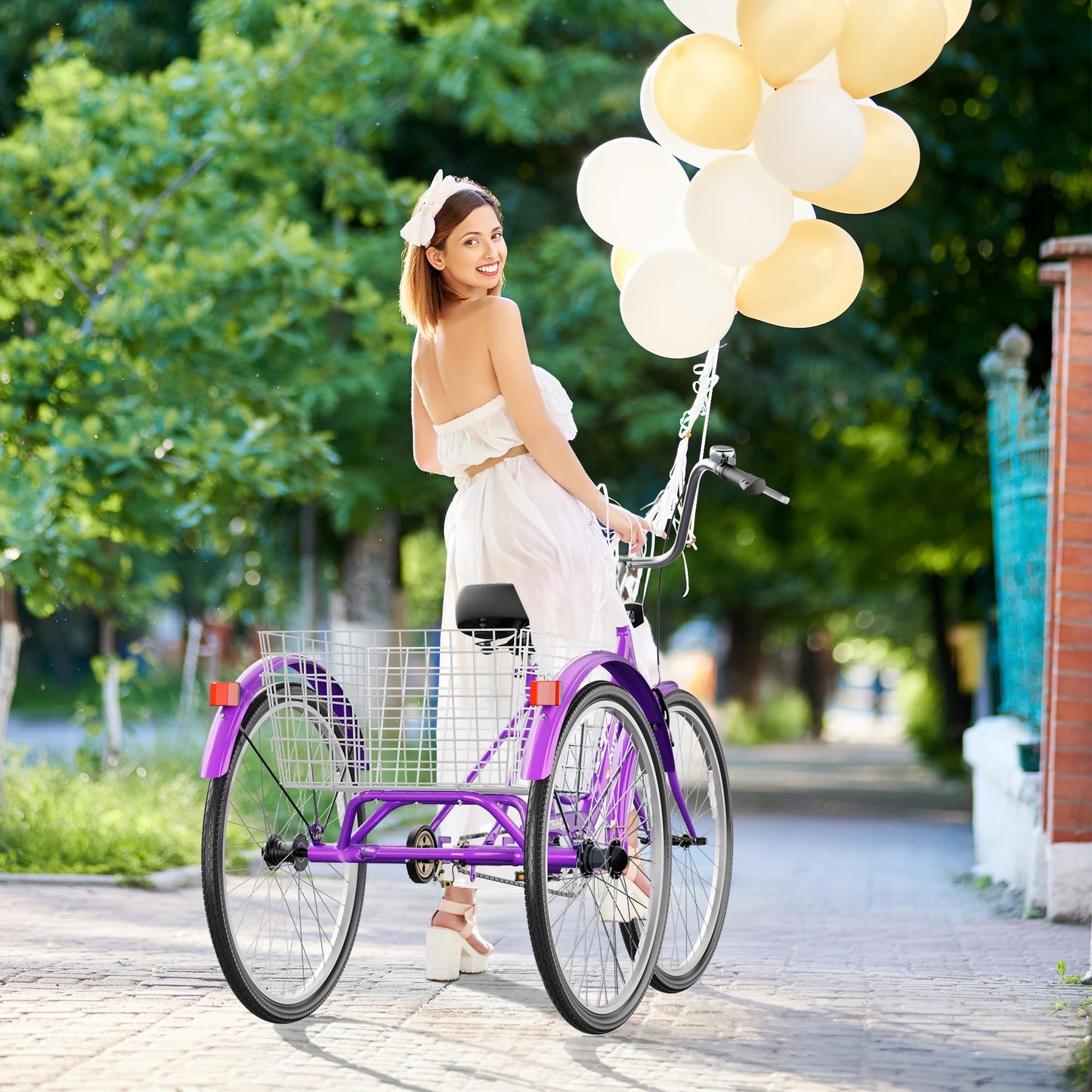 MarKnig 1 Speed Adult Tricycle, 3 Wheel Bikes with Large Basket, Cruiser Bike for Women/Men/Seniors, Adult Trike for Outdoor/Shopping/Recreation/Picnic(24Inch Purple)