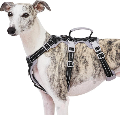 Huntboo Escape Proof Harness, No Slip Dog Harness Escape Proof, Fully Reflective Harness with Handle, Breathable, Durable, Adjustable Vest for Medium Dogs Walking and Training Gear (Black, M)