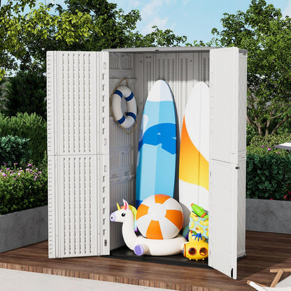 ZZM Large 67 Cu.ft Waterproof Storage Shed, Outdoor Storage Cabinet，Durable Resin Sheds for Patio Furniture, Garden Tools, Pool Accessories, Mower Storage (White)
