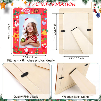 Fovths 12 Packs Christmas Picture Frame Painting Craft Kit Frozen Wooden DIY Photo Frame for 4 x 6 inch Photo with 100 Stickers Rhinestone Stickers 4 Brushes Set for DIY Paint and Decorate
