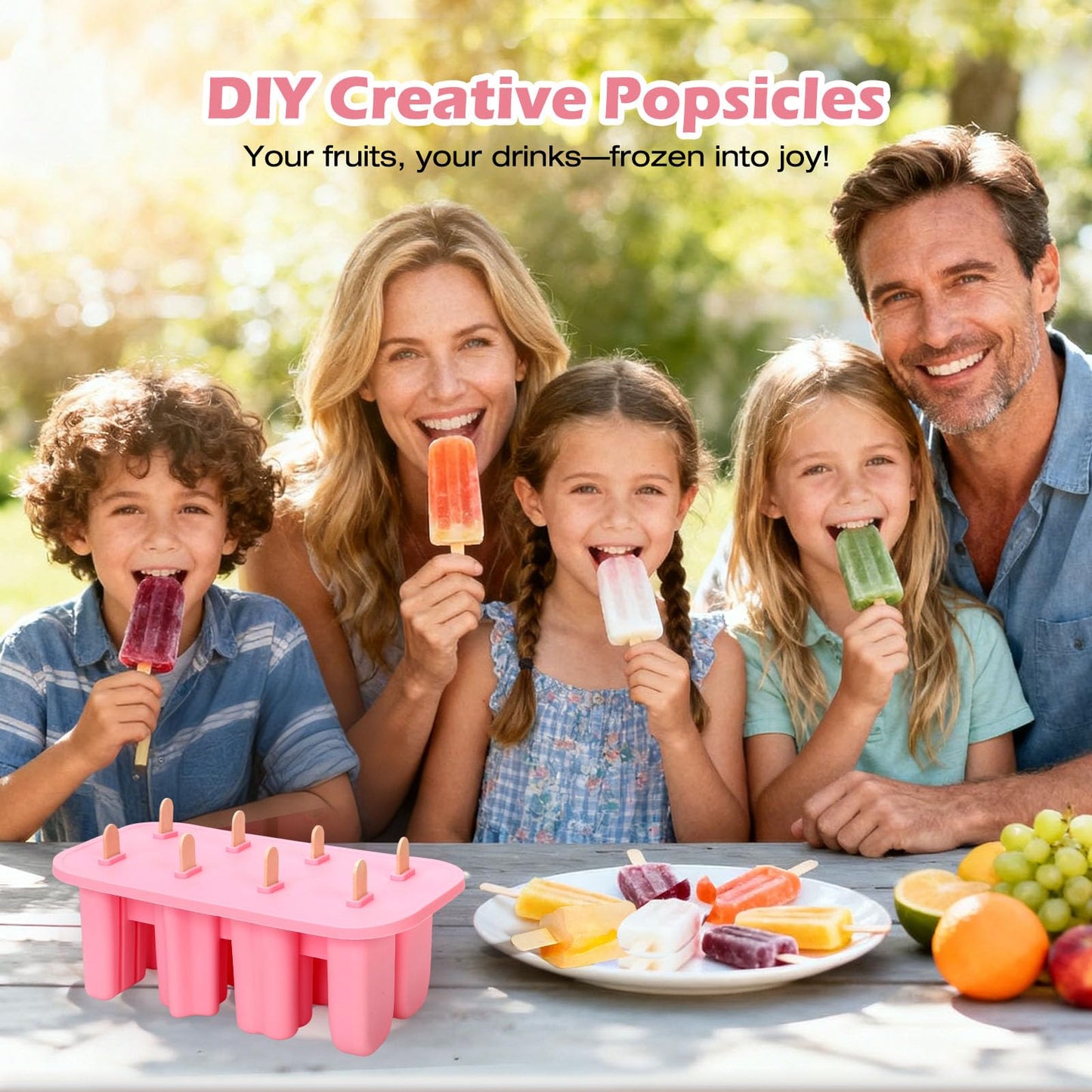 Firstfooby Popsicles Molds, 8-Cavity Silicone Popsicle Molds with 50 Sticks, BPA-Free Ice Pop Mold Popsicle Maker with Funnel & Cleaning Brush for Kids Adult Teens