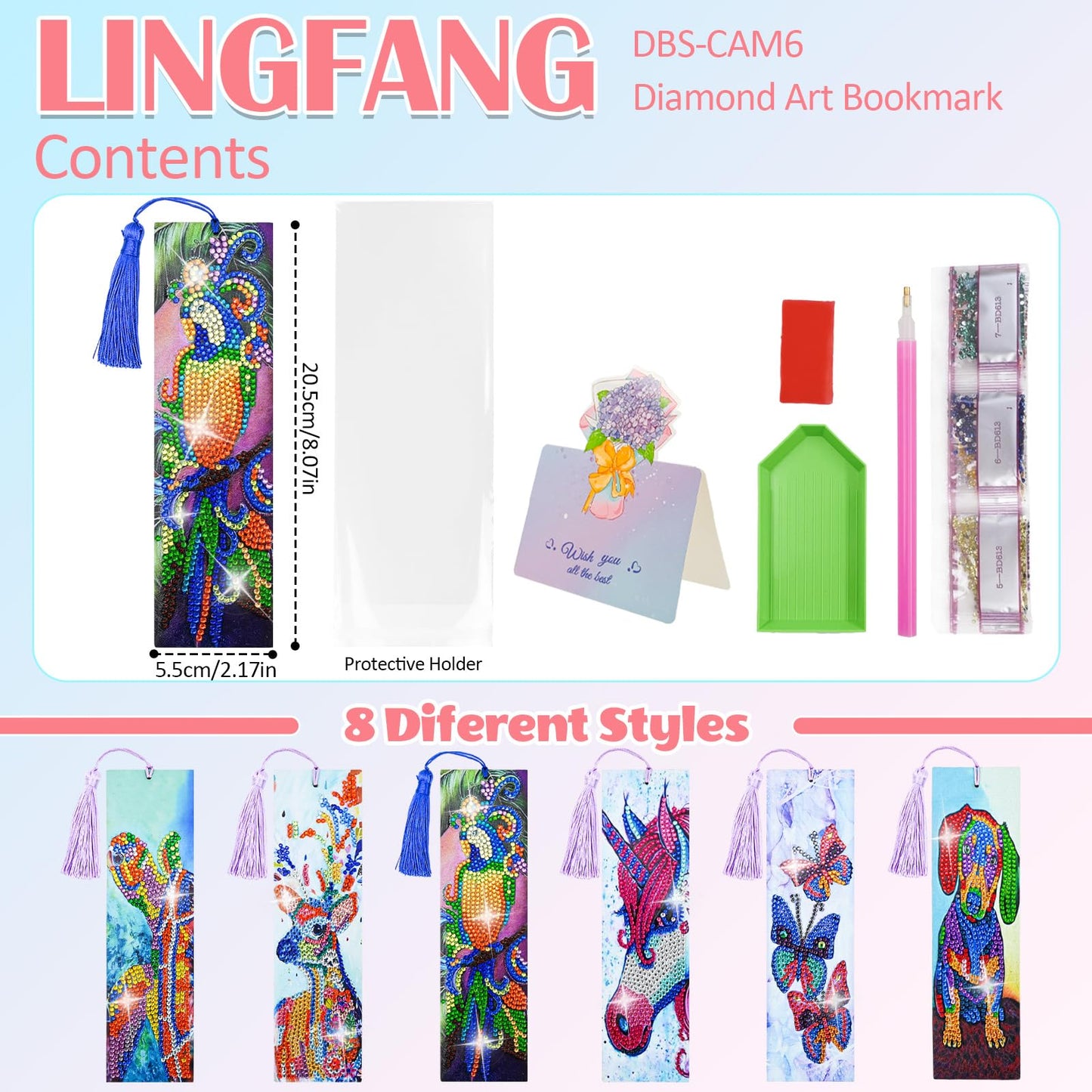 LINGFANG 6 Pcs Diamond Painting Bookmark, Animal DIY Book Makers for Adults Book Lovers, Diamond Art Beginners, Small Diamond Art Kits, Paint by Art Crafts Supplies Gift for Women Girls (Dog)