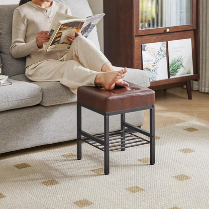 16.34 inches LG-60Z IBUYKE Square Stool with Adjustable Feet and Storage Space, Footrest Chair,Multi-Use as Small Side