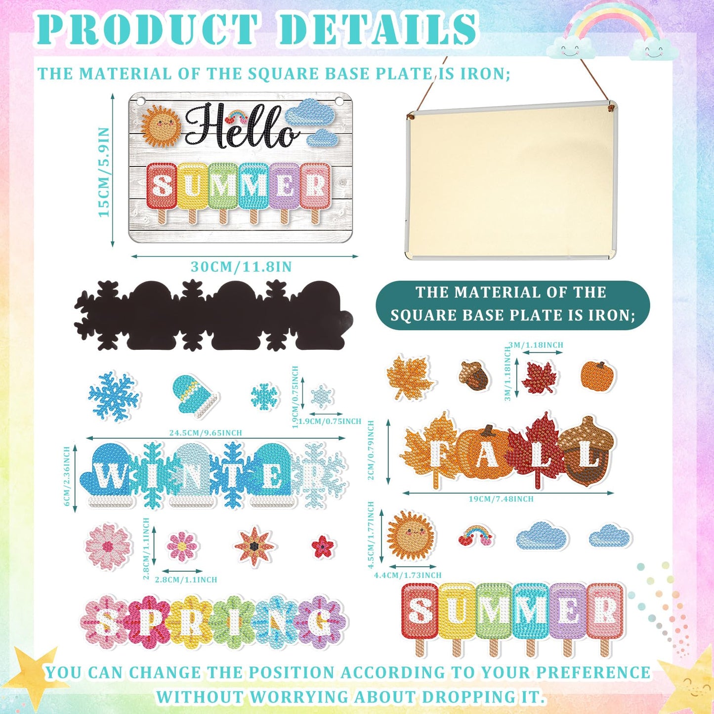 MiniInflat Hello Spring Interchangeable Sign Seasonal Diamond Art Painting Kits with 20 Interchangeable Magnetic Decor Farmhouse Spring Wall Hanging Diamond Painting Sign for Home Decoration(White)