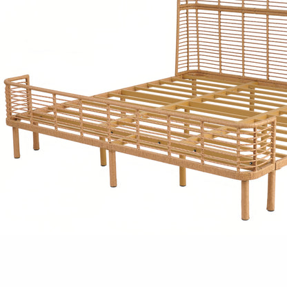 Christopher Knight Home Lamar Boho Rattan King Bed Frame and Headboard, Farmhouse PE Wicker King Size Bed Frame, Metal King Platform Bed Frame, No Box Spring Needed, Easy Assembly, Natural Finish