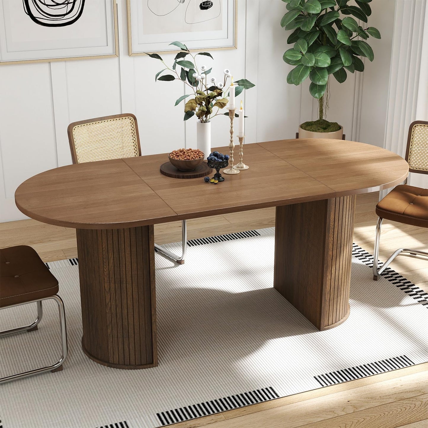 SoarFlash 70.8" Oval Dining Table for 4-6 Person Kitchen Table with Semi-Cylindrical Legs Base Modern Farmhouse Dinner Tables for Dining Living Receiption Room (Brown)