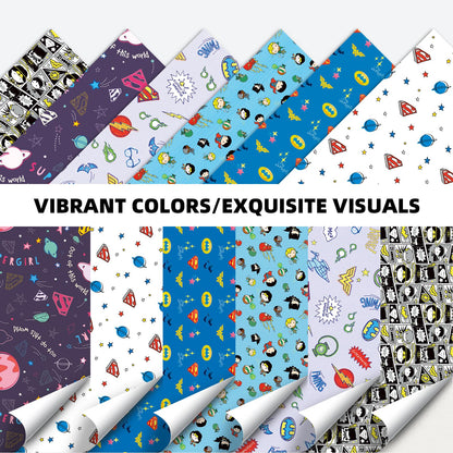 Charon 12 Sheet Cute Hero Birthday Wrapping Paper, 6 Style Mutil Color Festival Art Scrapbook Paper for Men Women Kids Birthday Wedding Baby Shower Halloween Xmas, 20 X 28 Inch (12 Sheet)