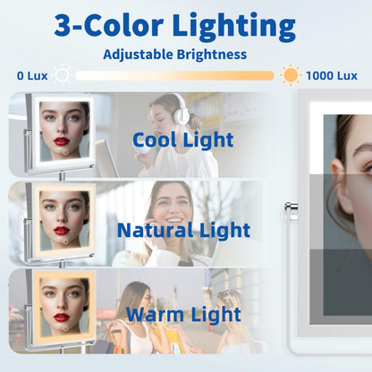 Ruacq Rechargeable Wall Mounted Makeup Mirror with Lights, Double Sided 1X/10X Magnifying Vanity Mirror with 3 Color Lighting, Touch Screen Dimmable, 360° Rotation Extension Foldable Arm(Matte Black)