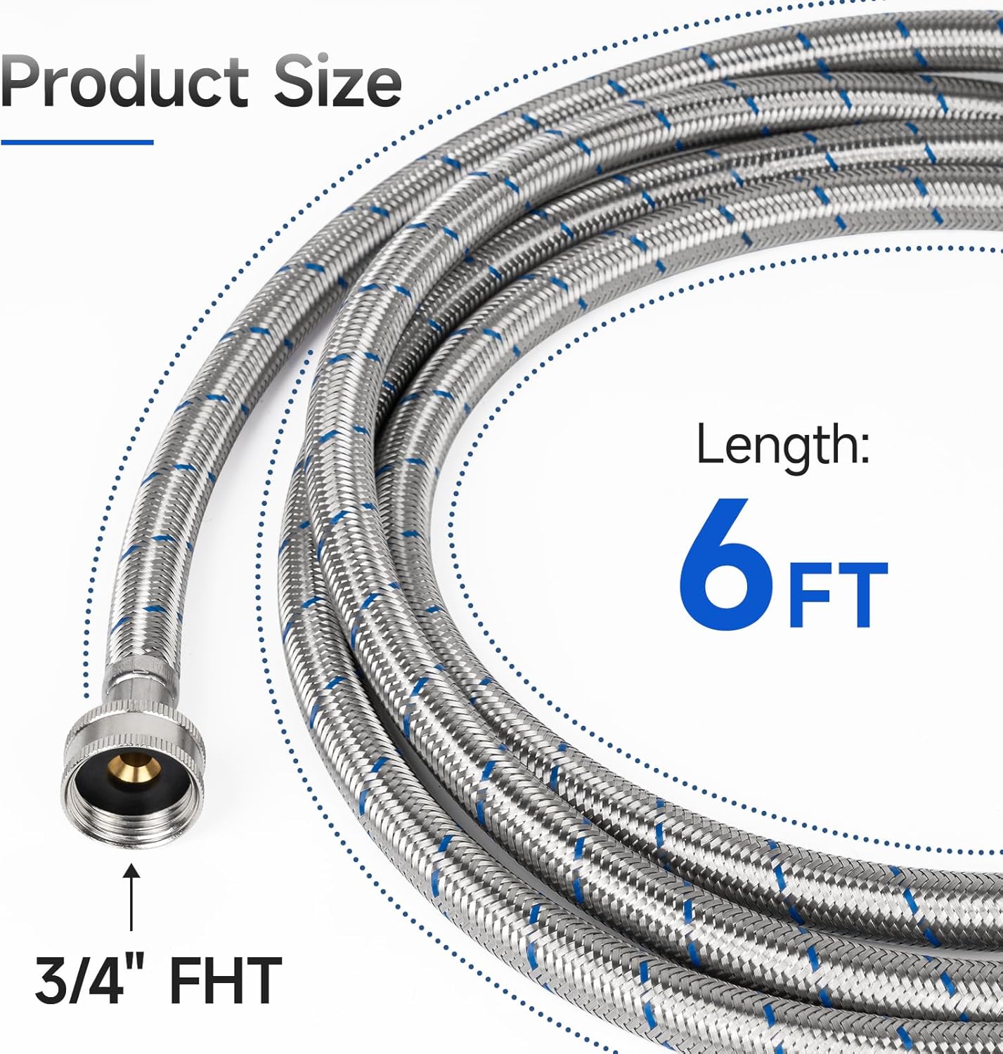 JUWO 6 FT Washing Machine Hoses, 3/4" FHT Stainless Steel Washer Hoses for Short to Moderate-Distance Water Supply, Red
