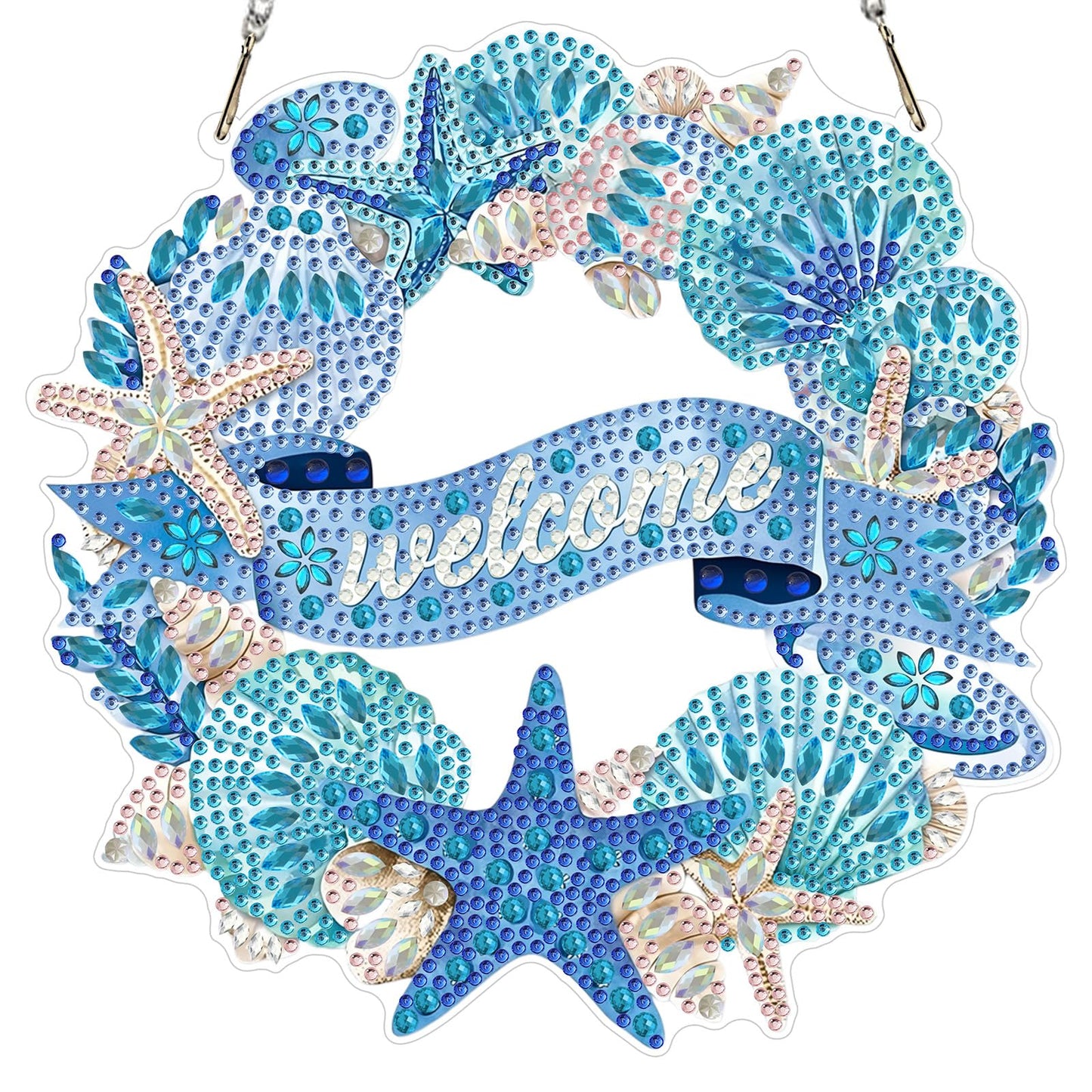 MXJSUA Wreath Seashells Starfish Diamond Painting Art Window Suncatchers, Diamond Art Kits for Adults Hanging Ornaments with Chain, 5D Special Shape Crystal Diamond Pendant Accessories for Decor Gift