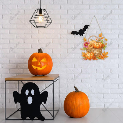 SOURMO Halloween Diamond Art Painting Hanging Kit, DIY Diamond Gem Painting Ornament Pendant, Acrylic Board Gem Painting Sign Kit for Adult(Pumpkin)