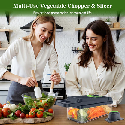 HomeHacks Vegetable Chopper Vegetable Cutter, 12 in 1 Kitchen Gadget, Dicer, Slicer, Onion Cutter, Salad, Cheese Grater & Egg Separator - Multi-Functional Veggie Chopper Lid with Handle (Green)