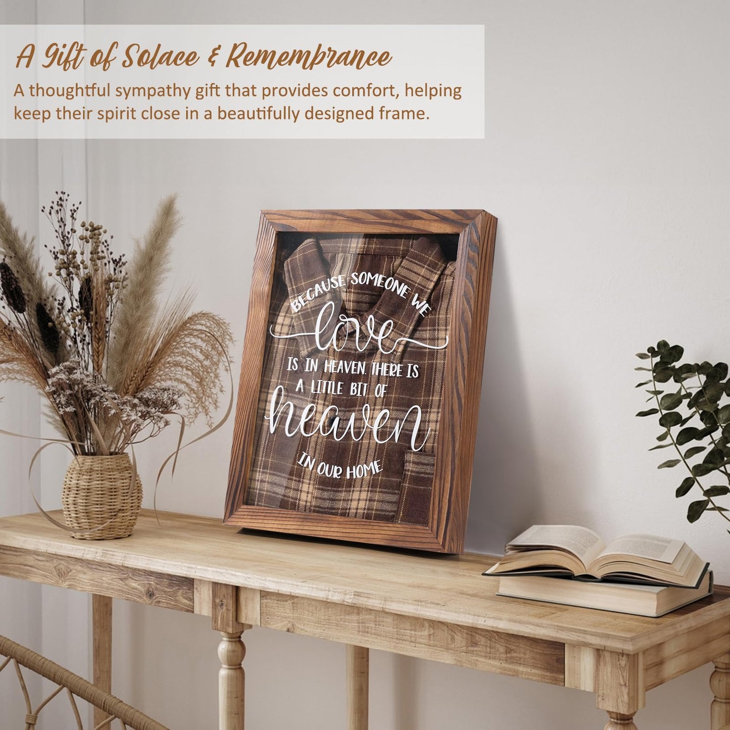 Airrioal Sympathy Gifts for Loss of Loved One - Memorial Clothing Display Frame, Memory Shadow Box for Keepsakes Decorations, Grief Condolences Bereavement Gift Idea for Women Mom Dad Husband, Brown