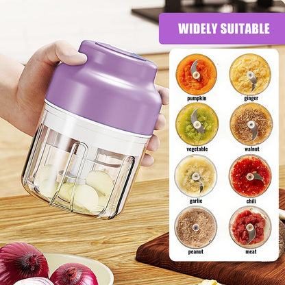 Electric Garlic Chopper, 320ML Portable Veggie Chopper, Rechargeable Vegetable Chopper,Garlic Grinder Masher Onion Chopper, Blender to Vegetable, for Ginger, Nuts,Chili, Fruit, Meat and Spices