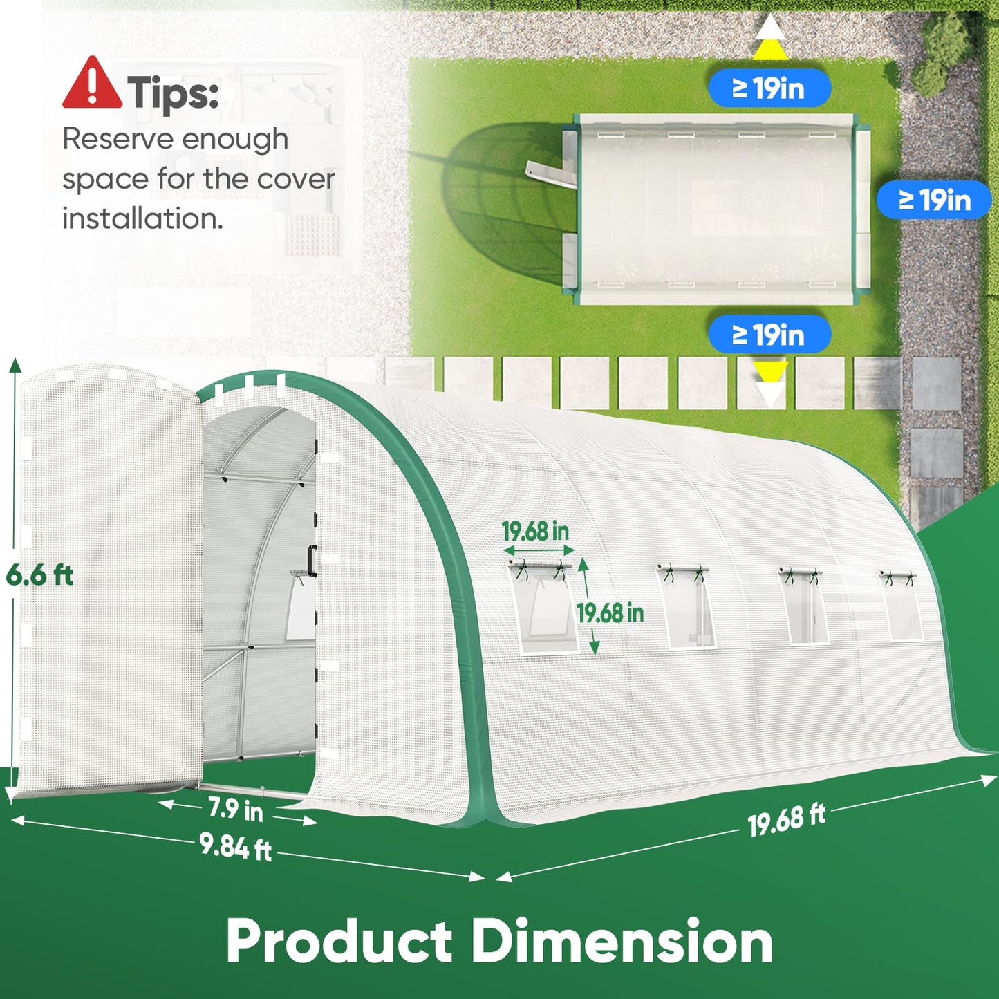 Quictent 20x10x6.6 FT Premium Greenhouse for Outdoors with 2 Door Frames, Reinforced Top Structure & Cover, Large Heavy Duty Walk-in Tunnel Hoop Green House for Garden Backyard Flower Winter, White