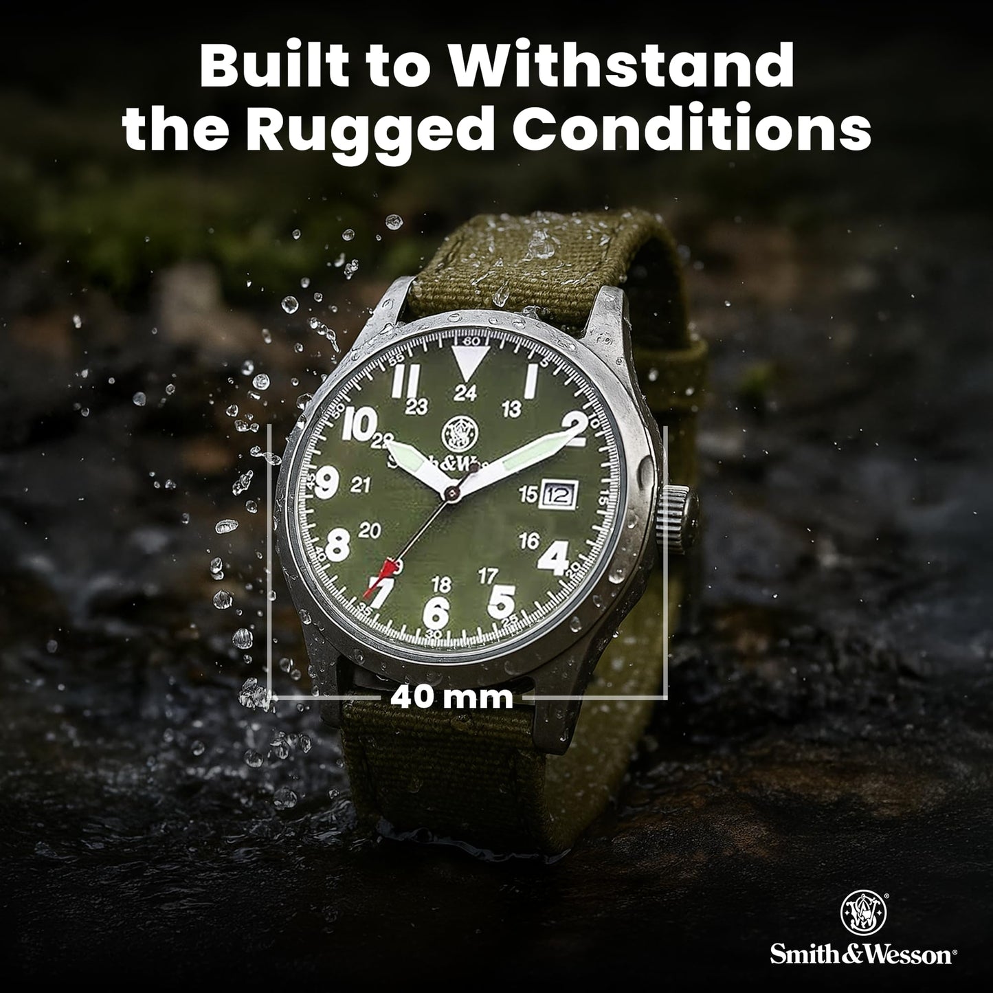 Smith & Wesson Men's Military Watch, 3 Interchangeable Canvas Straps, 3 ATM Water Resistant, Date Display, Scratch Resistant Glass, Military Style Watch for Outdoor Activities, Swimming, 40 mm