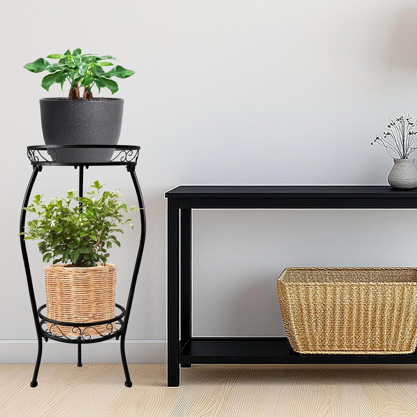 NOAMOO 2 28 inch Metal Plant Stand Tier Indoor Outdoor, Tall Flower Pot Shelf Rustproof Stable Heavy Duty Corner Stand