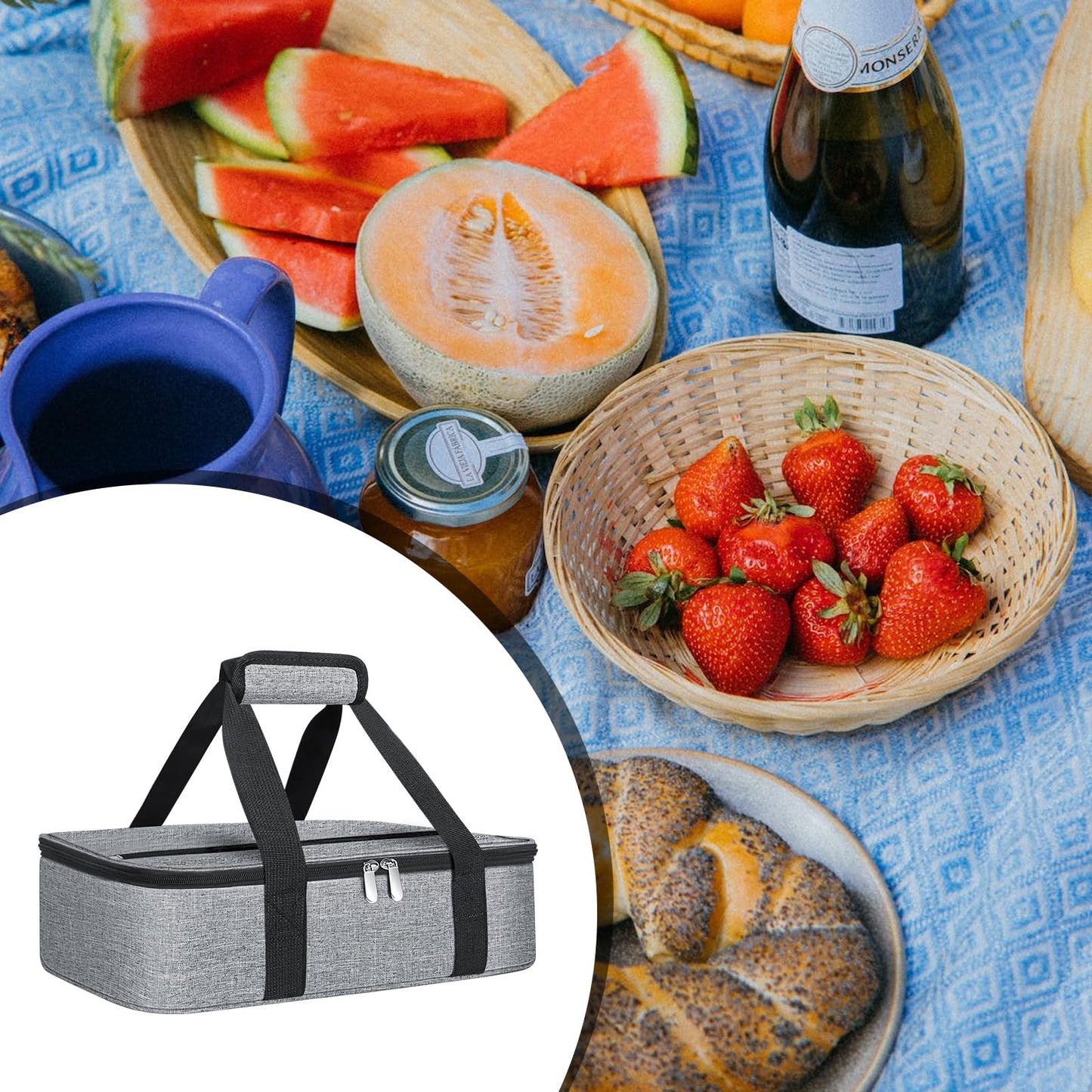 esouler Insulated Casserole Carrier Bag Hot & Cold Food Carrier Bag Lasagna Holder Lunch Bag for Picnics, Parties, Travel, Fits 9 x 13 Inches Casserole Dish-Grey