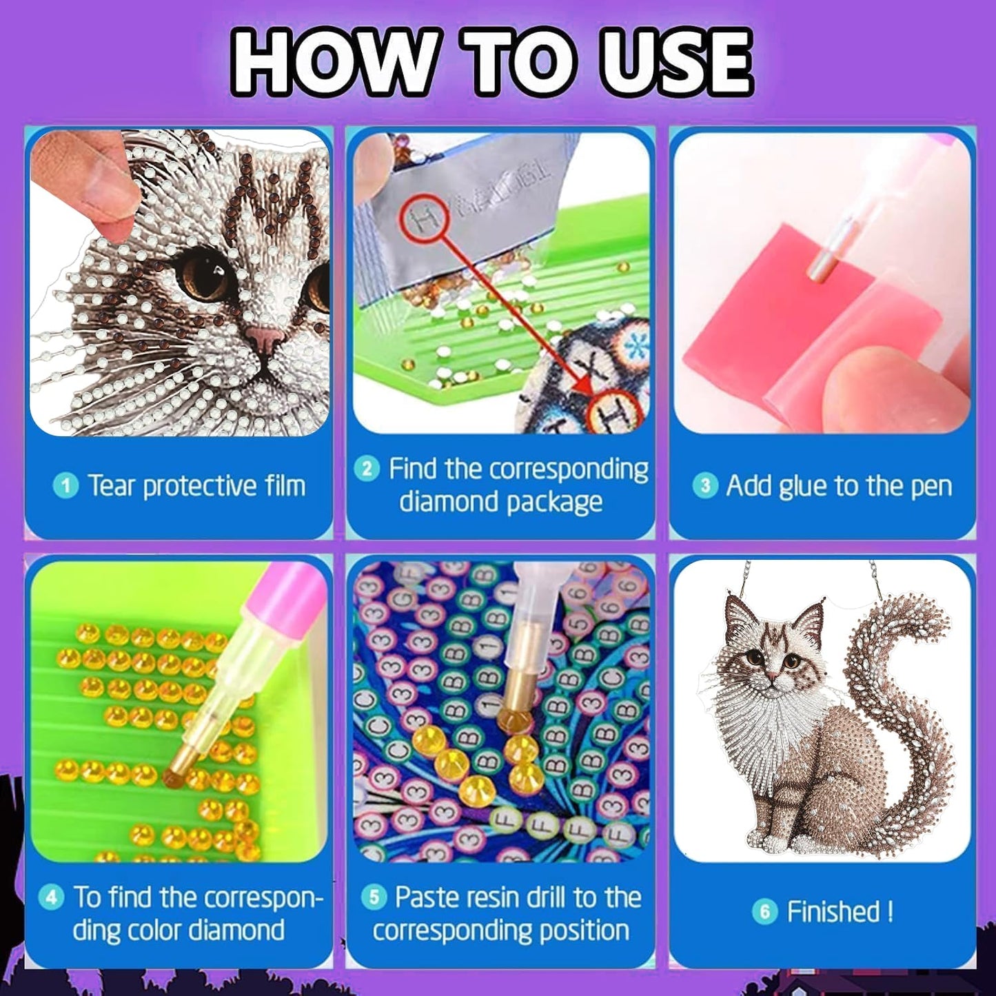 LPDJITO DIY Hanging Diamond Art Pendant Painting Kit Cat, Acrylic Diamond Art Board Ornament for Adults