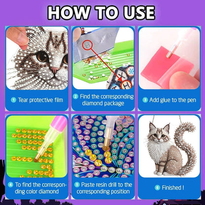 LPDJITO DIY Hanging Diamond Art Pendant Painting Kit Cat, Acrylic Diamond Art Board Ornament for Adults