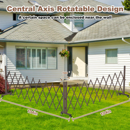 THEYFIRST Expandable Driveway Gate with Casters, Portable Metal Folding Security Gate, 209" Wide Aluminum Garden Fence, Outdoor Dog Fence for Yard in Coffee, 39.76 * 213