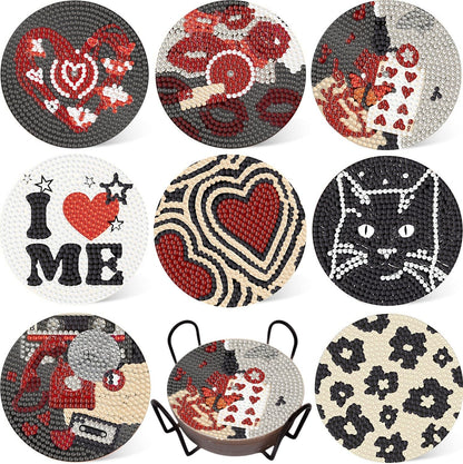 Bulerrylulu 6 Pcs Diamond Painting Coasters Kits with Holder,Diamond Art Coasters Set for Drinks Coffee Table, Gem Painting kit for Beginners Adults DIY Art Craft Gifts Home Decors (8pcs y2k)