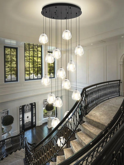 ABTTOI 16-Lights High Ceiling Chandelier H130 Modern Chandeliers LED High Ceiling Pendant Light Bubble Crystal Chandelier for Foyer Hallway Stairwell Black Adjustable Long Lights Fixture