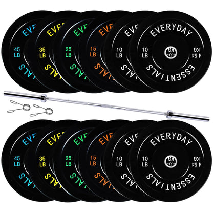 Fitvids 2-Inch Olympic Bumper Weight Plates Including 280 LB Weight Plates & 7FT Olympic Barbell Bar, Black