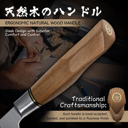 Purple Dragon Santoku Knife 7 Inch Japanese Chef Knife for Chopping Meat Cutting Vegetables, German Vg10 Steel Blade, Ergonomic Wooden Handle Christmas Gift for Men and Women