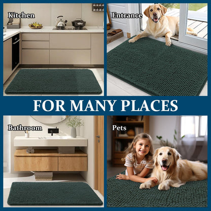 OLANLY Dog Door Mat - Absorbent Non-Slip Washable Doormat for Muddy Paws | 44x24, Blackish Green