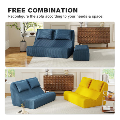 Giant Bean Bag Chair for Adults - Indoor Chaise Lounge with Pillows & Ottomans, Upholstered Loveseat Floor Sofa Chair for Reading, Gaming, Napping, and Movies (Royal Blue)
