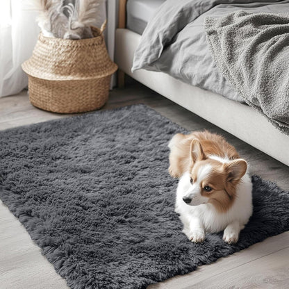 OLANLY Soft Fluffy Shaggy Small Rug - Machine Washable Indoor Carpet for Bedroom & Nursery | Grey 2x2 ft